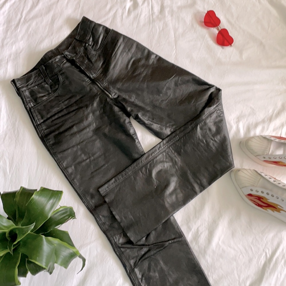Black Vintage Genuine Leather Pants